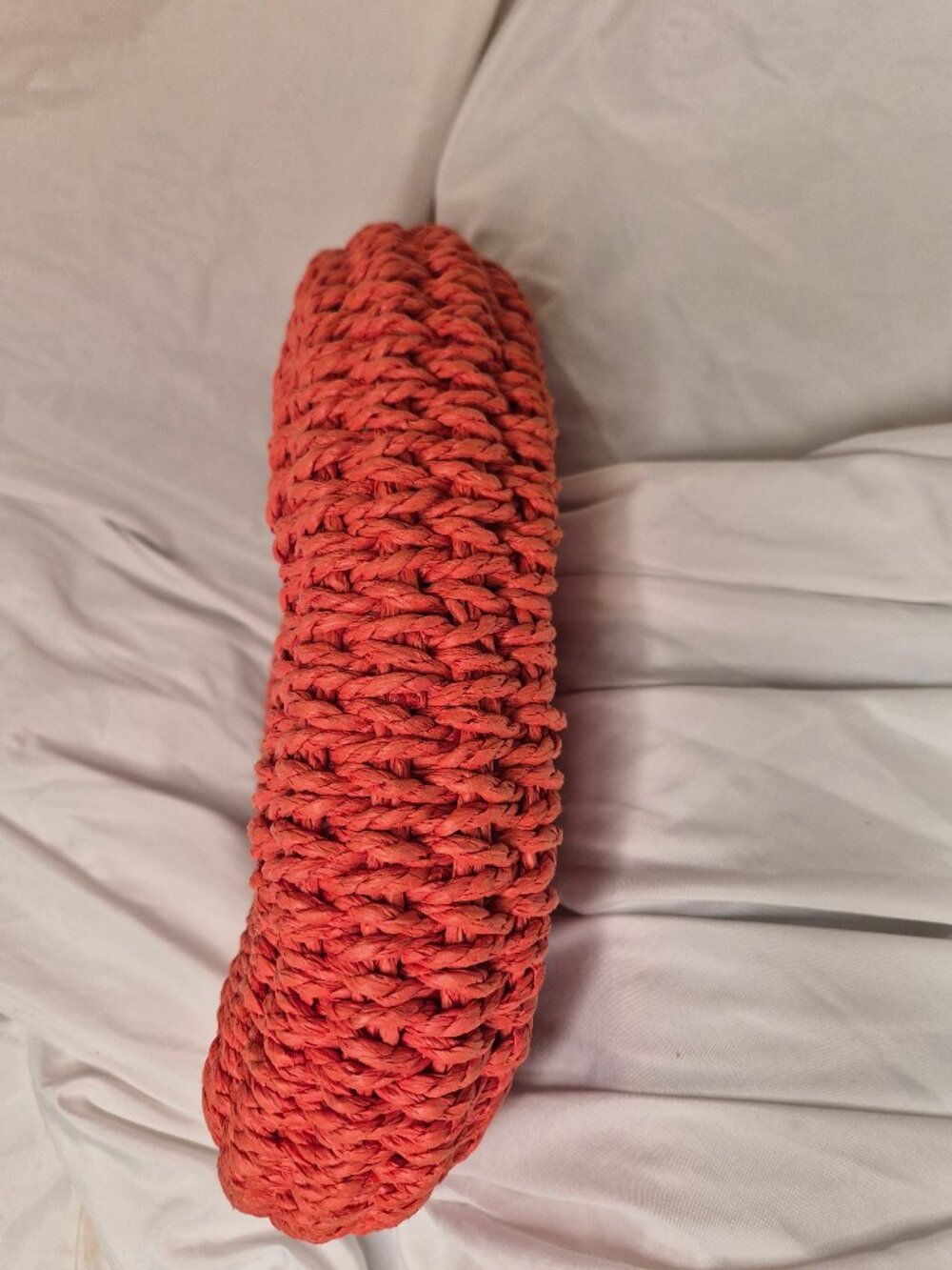Coral Orange Woven Straw Half Moon Tote Bag Round Top Handle Summer Beach Boho - Picture 5 of 6